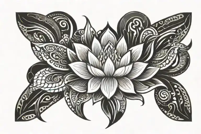 lotus and phoenix tribal design tattoo design idea