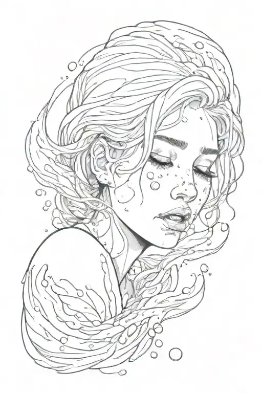 a pretty girl crying in water tattoo design idea