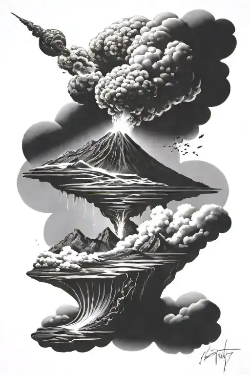 volcano erupting into space tattoo design idea
