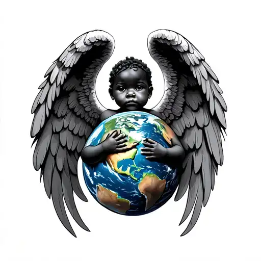 baby African Angel Wings Holding The Earth tattoo design idea