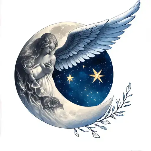 rose moon north stars angel wings for 3 miscarriages  tattoo design idea