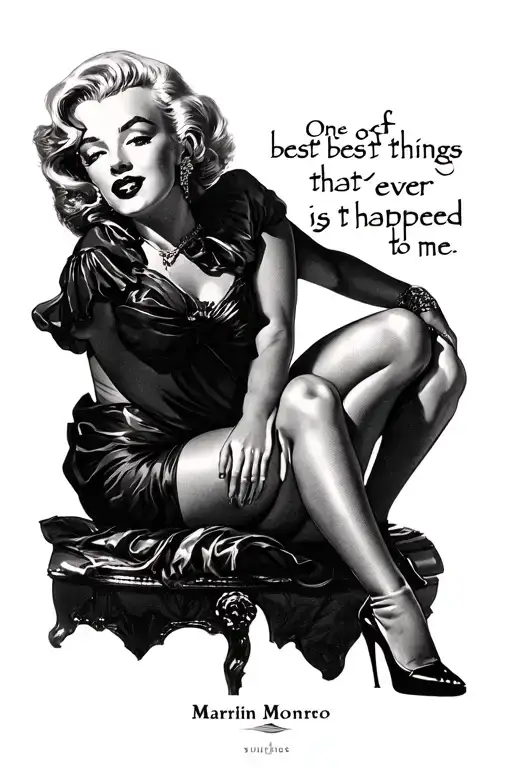 Marilyn Monroe pinup tattoo with the quote under or above her “ One of the best things that ever happened to me is that  tattoo design idea