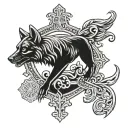 Orthodox cross and wolf tattoo design idea