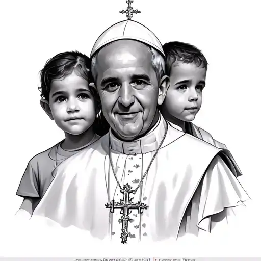 Pope and 3 male and female children tattoo design idea