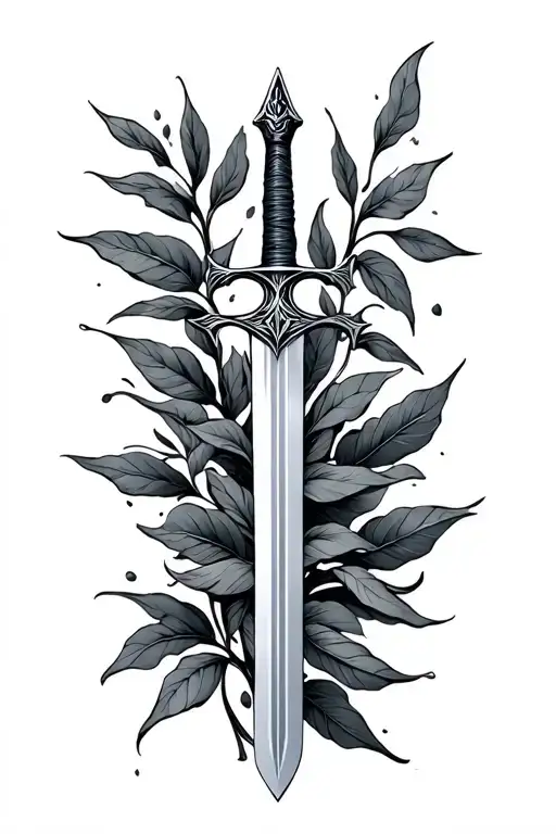 sword and spear with lentil leaves growing tattoo design idea