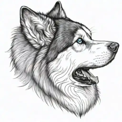 Alaskan malamute ear outline only with bright blue eyes tattoo design idea