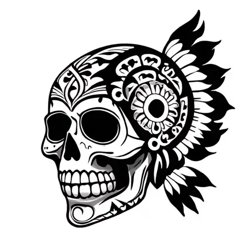 half sugar skull and taino warrior tattoo design idea