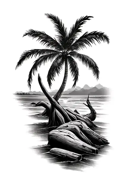 a 954 style tatto with no color, add palm trees, donks, kodak black, 954, i95 driftwood, etc tattoo design idea