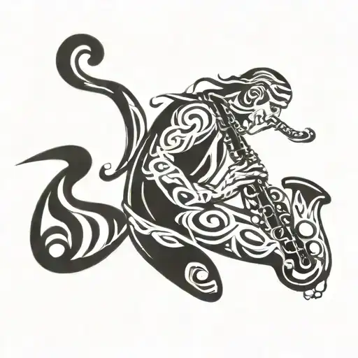 saxophone player surrounded tattoo design idea