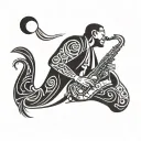 saxophone player surrounded tattoo design idea