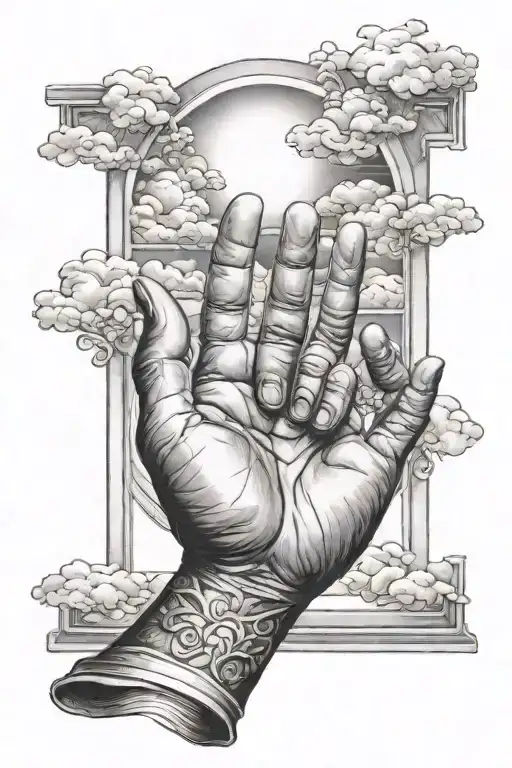 hand opening window to heaven tattoo design idea