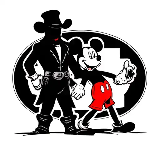 silhouette marlboro man holding hands with mickey mouse tattoo design idea