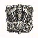 engine morphing half skeleton tattoo design idea