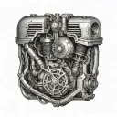 engine morphing half skeleton tattoo design idea