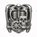 engine morphing half skeleton tattoo design idea