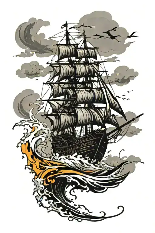 ship lost at sea in storm tattoo design idea