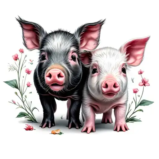two piglets, garden tattoo design idea