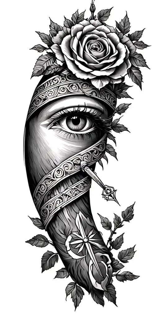 Saint Florian upper arm eye with scroll work or compass or roses around it forearm. willow tree ⚾️ 🧩 🕹️☘️🪐 tattoo design idea