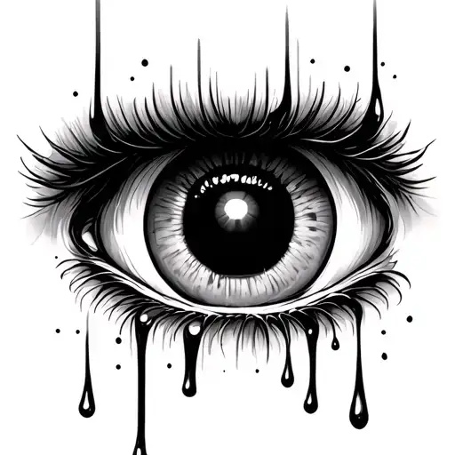 make a black and white, symmetrical eye, and no face , crying dripping with two pupils. NO FACE, no eyebrow tattoo design idea