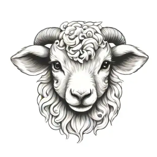 cute cartoon lamb face tattoo design idea