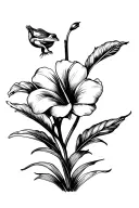 realistic flor de maga with coqui perched on it delicately clean solid line work  tattoo design idea