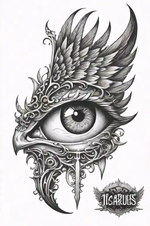 Icarus fall lucifer eye inside tattoo design idea