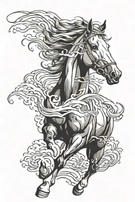 horse running in the sea tattoo design idea