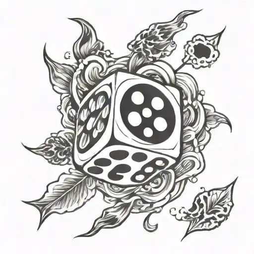 dice with flame  black and white tattoo design idea