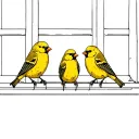 A minimalist design of the silhouettes of three little canaries perched on a window sill tattoo design idea