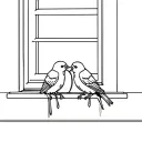 A minimalist design of the silhouettes of three little canaries perched on a window sill tattoo design idea