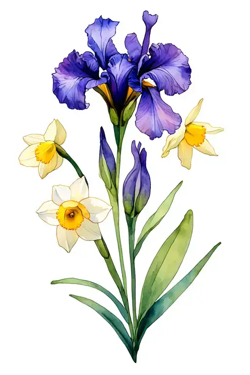 violet, iris, Daffodil and Jonquil tattoo design idea