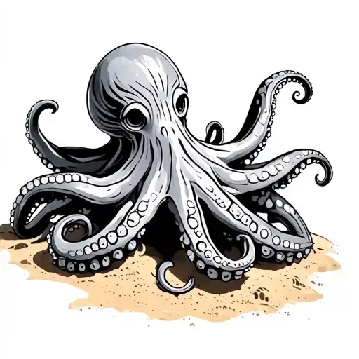 Sand Castle with octopus  tattoo design idea