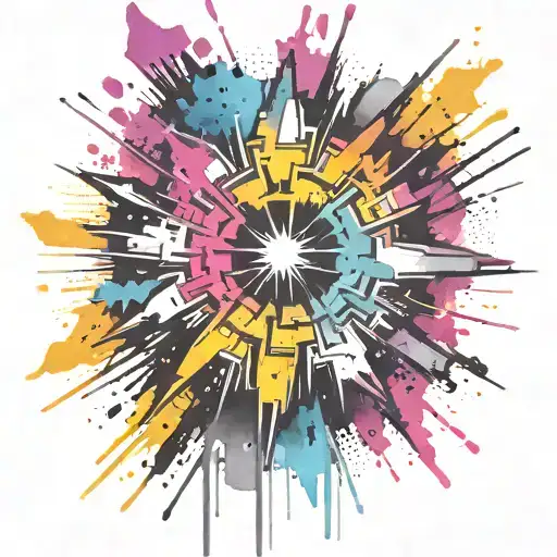 spray painted explosion punk themed tattoo design idea