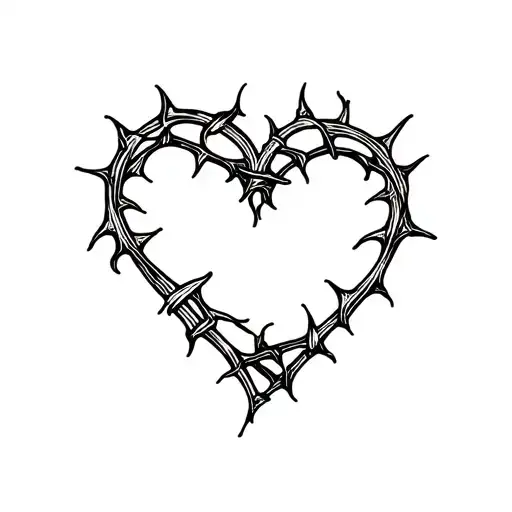 Heart with rose thorns wrapping tattoo design idea