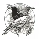 a mockingbird and a crow in a circular motif representing tattoo design idea