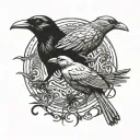 a mockingbird and a crow in a circular motif representing tattoo design idea