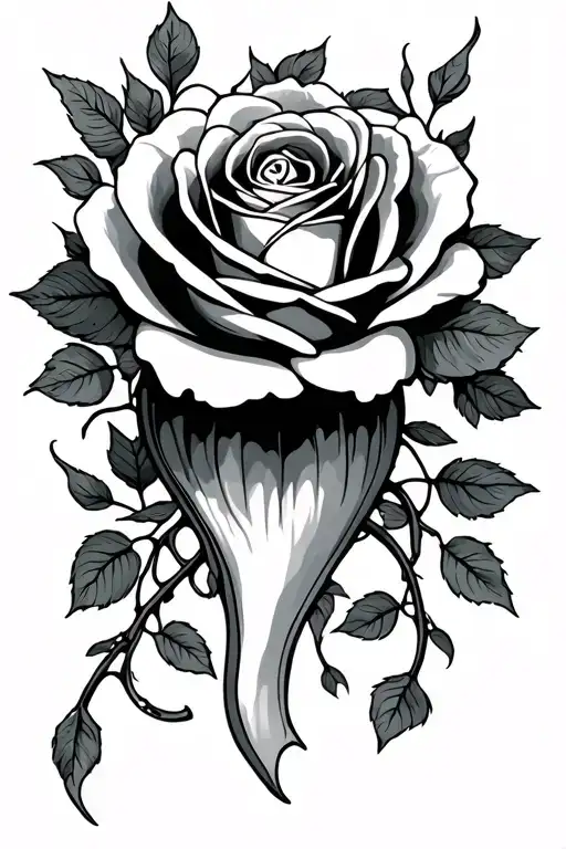 vulva rose vine tattoo design idea