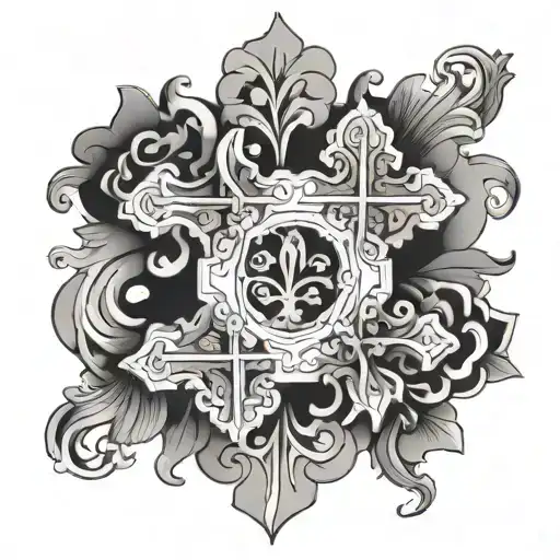 cross, Portuguese tile style, elegant, feminine. tattoo design idea