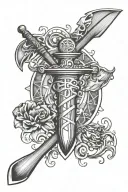 rowing oar, star of life, fire axe, smoke tattoo design idea