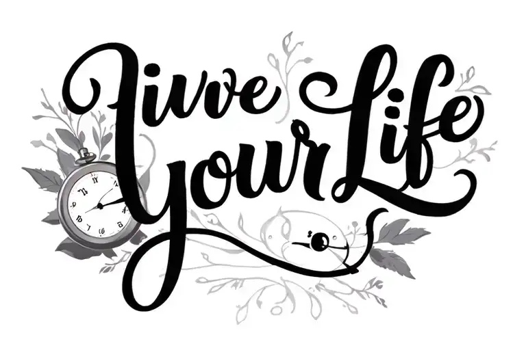 "Live Your Life" "Live Your Life" hourglass and pocket watch background creatures tattoo design idea