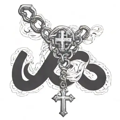 infinite rosary with blessed word written on neck tattoo design idea