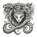 snake cat crow tattoo design idea
