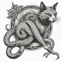 snake cat crow tattoo design idea