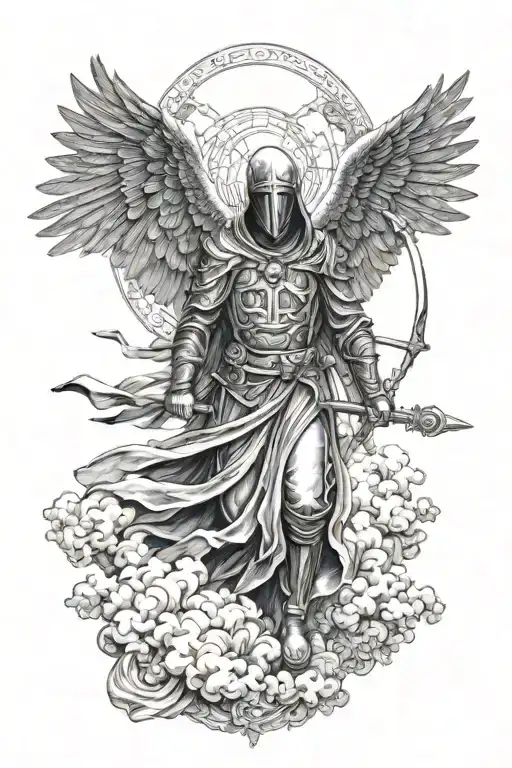 no face arch angel warrior heaven gates tattoo design idea