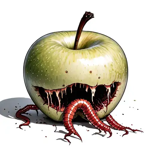 an Apple rotten from the inside crawling of worms  tattoo design idea