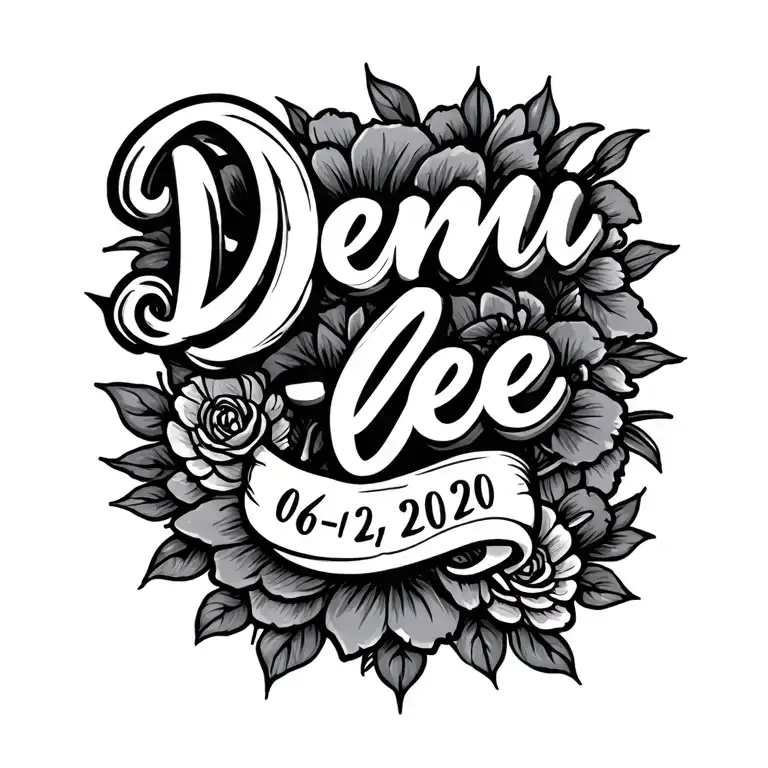 "Demi - lee" hand and wrist tattoo containing the name demi - lee and  date of birth 06-02-2020 tattoo design idea