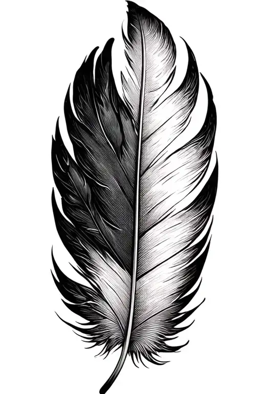 long black skinny raven feather tattoo design idea