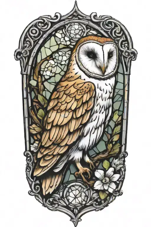 barn owl stained glass tattoo design idea