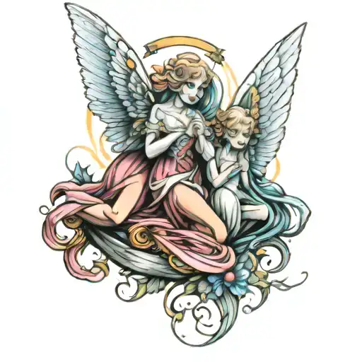 3 guardian angel fairies tattoo design idea