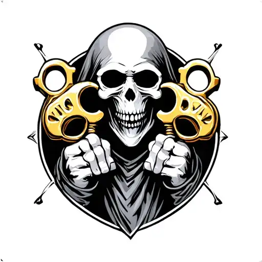 grim reaper with brass knuckles tattoo design idea